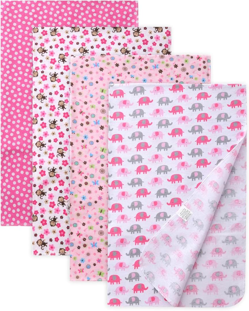 Cotton Flannel Receiving Blankets 4 Pcs, Baby Swaddle Blankets, Infant Flannel Blanket 30 X 40 Inch for Boy Girl (Style5)