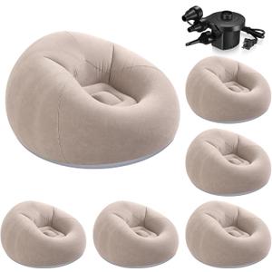 6 Pcs Bean Bag Chairs for Adults Inflatable Chairs with Electric Air Pump Blow up Couch Folding Portable Inflatable Couch Lazy Sofa for Reading Living Room Camping (Coffee), 38.5 x 21.6 x 11 inches