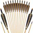 12 Pcs Archery Wooden Arrows with Feathers Handmade Targeting Arrows for Traditional Bow Recurve Bow Longbow for Adults 31inch