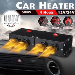 Car Heater - TOPMELON Windshield De-Icers Car Defogger 24V 500W Car Heater 2 in 1 Portable Car Heaters and Cooling Fan with Purification for Winter 4 Holes