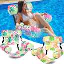 Blueweenly 2 Pack Inflatable Pool Float for Adult Adjustable Hammock Float Chair Fabric Pool Lounge Chairs Blow up Water Chairs Rafts for Summer Swimming Party Fun(Tropical,Pink, Yellow)