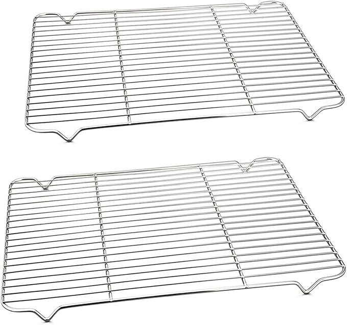 Cooling Baking Rack Pack of 2, 16.6" x 11.5", Stainless Steel Cooling Racks for Cooking Baking Roasting Grilling Drying, Dense Wires & Smooth Edge, Easy to Clean, Silver