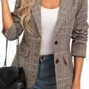 ELLEVEN Womens Casual Plaid Blazer Lapel Collar Double Button Long Sleeve Boyfriend Blazer Suit Houndstooth Plaid Blazer Jacket Business Work Office Blazer Suits Brown Plaid, Small