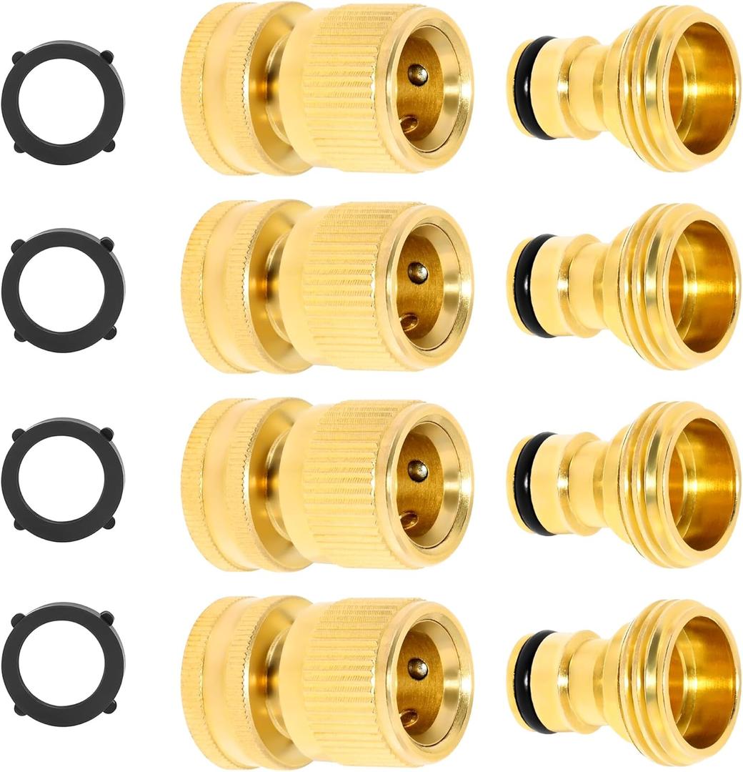 TAROSE Garden Hose Quick Connect Fittings Solid Brass Garden Hose Fitting Water Hose Connectors 3/4 Inch Garden Hose Fitting Quick Connector Male and Female Set- 4 Set