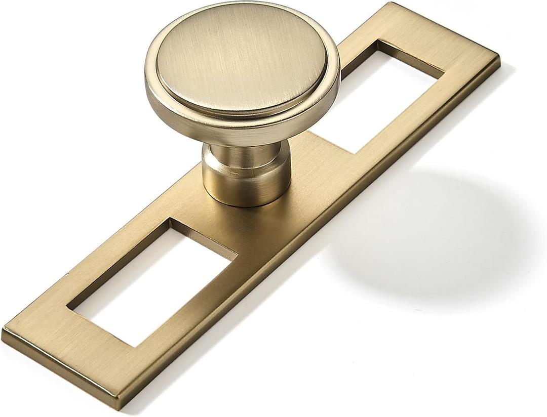 khtumeware 5 Pack 1-1/4 Inch Cabinet Knobs Champagne Bronze Backplate with Base Plate Zinc Solid Brushed Brass Kitchen Cabinet Handles Drawer Pulls Cabinet Hardware