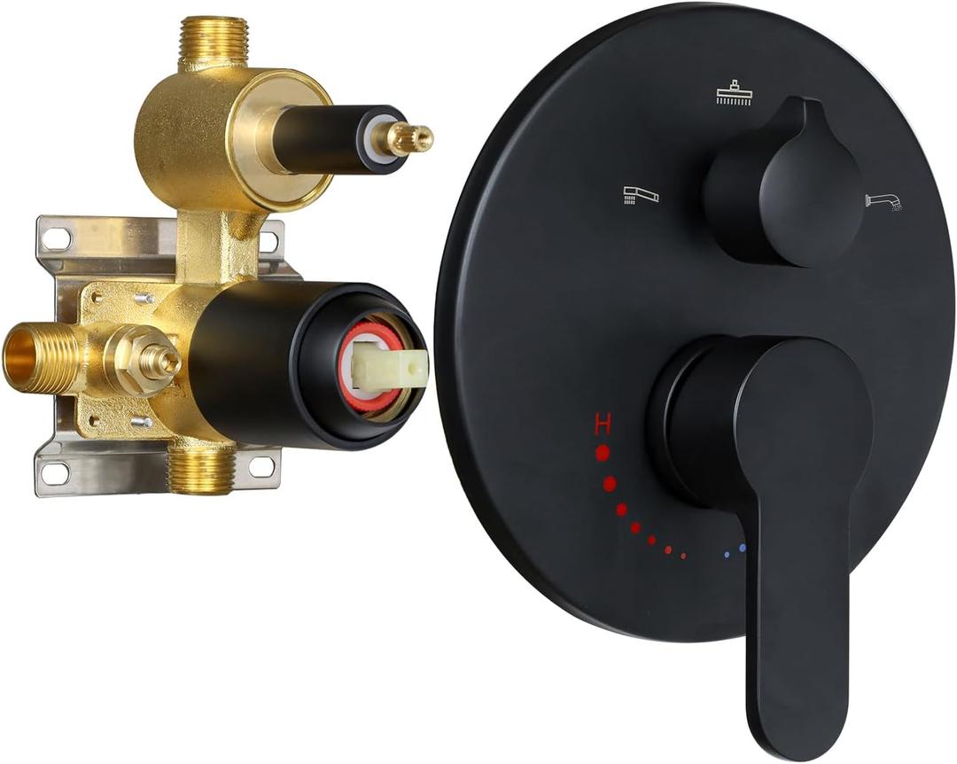 3 Way Shower Diverter Valve Wall Mount Pressure Balancing Shower Diverter Mixing Valve 3 Way Replacement Brass Mixer Kit Matte Black