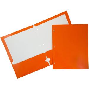 JAM PAPER Laminated Two Pocket Glossy 3 Hole Punch School Folders - Letter Size - High Gloss Orange - Bulk 25/Pack