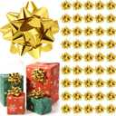 Yilloog 48 Pcs Valentines Gift Bow for Gift Wrapping Star Pattern Bulk 4 Inch Xmas Large Ribbon Bows Self Adhesive Color Star Metallic for Holiday Presents Box(Gold)