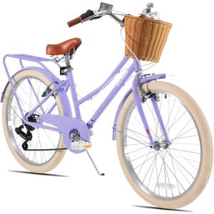 KEANO Poppy 20 24 Inch Kids Bike for Girls Ages 7-12 Years 7-Speed Hybrid City Bike for Kids Teens with Basket Princess Bicycle Multiple Colors