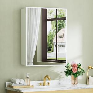 Buruis 24 x 30 Inch Framed Medicine Cabinet Mirror, Recessed/Wall Mounted, 24 x 30 inch Single Door