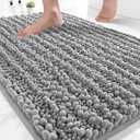 Yimobra Bathroom Rugs Non Slip Washable - Ultra Soft Absorbent Chenille Bath Mat, Quick Dry Shaggy Floor Carpet for Tub Shower, Gray Home Decor Accessories, 24x17 Inch