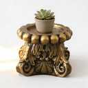 SOFE Ornate Gold Decorative Pillar Stand, Vintage Column Pedestal Stand, 5 Inch Tall Plant Pot Stand Small, Centerpiece Candle Base, Beaded Rim