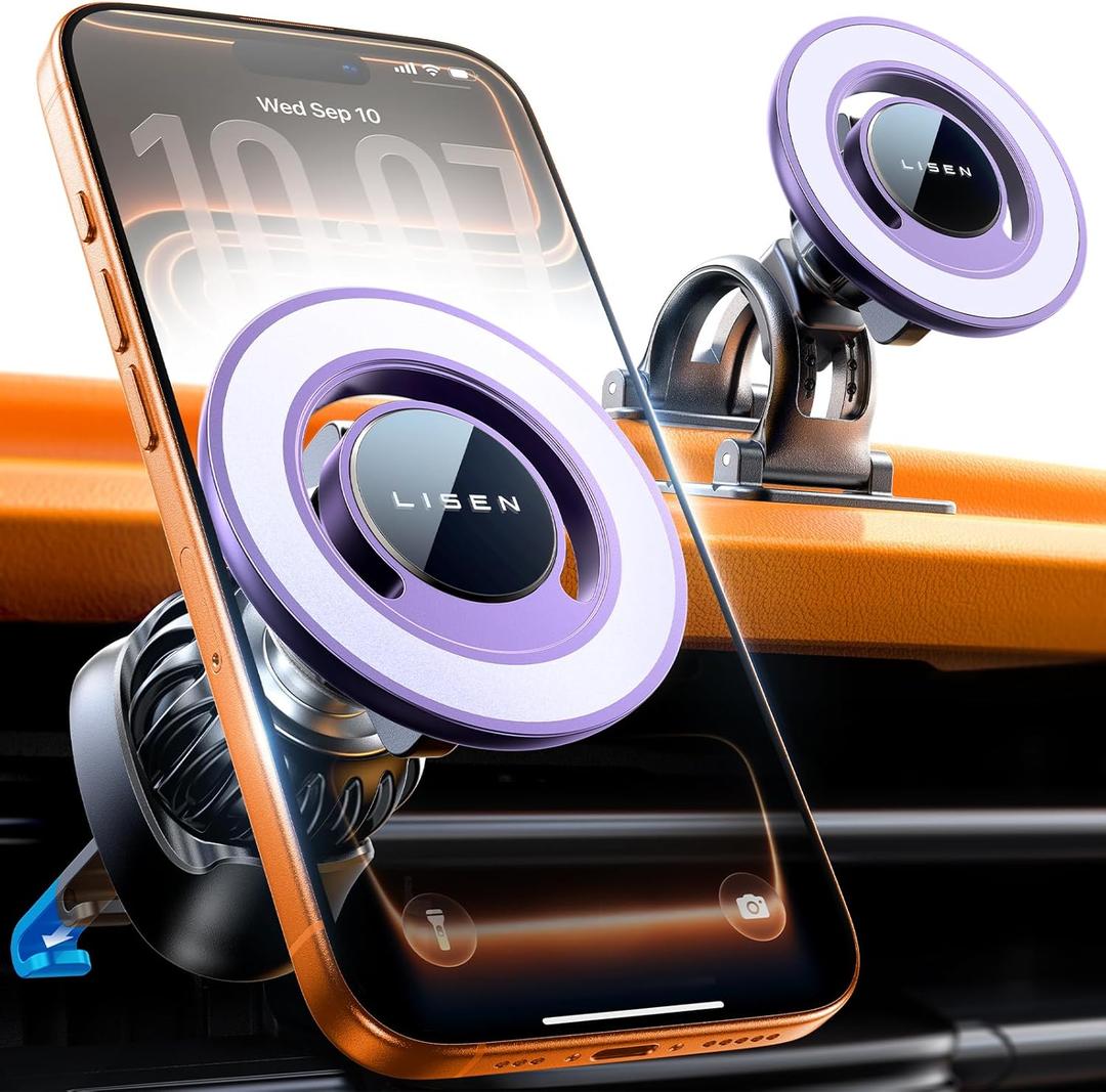 LISEN Fits MagSafe Car Mount Car Phone Holder,Strong Magnetic Phone Holder for Car Magsafe, Dashboard Vent iPhone 16 Car Mount Holder Car Accessories for iPhone 16 15 14 13 12 Pro Ma