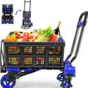 2-in-1Hand Truck Dolly Foldable with Folding Basket, 330LB Folding Hand Truck Heavy Duty Carrying, Combination of 4 Wheels and 2 Wheels Convertible Dolly Cart with Retractable Handle Dolly for Moving