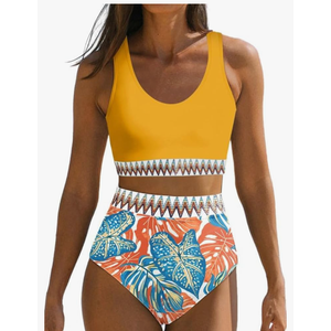 Dokotoo Women's 2 Piece Swimsuit Scoop Neck Sleeveless 2025 Racerback Top Tummy Control Tie Knot Bathing Suits Floral Bottoms, 2XL