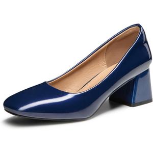 Heel The World Women's Pumps,Low Chunky Block Heels,Square Toe Patent Women Dress Shoes for Party Office (11, Blue)