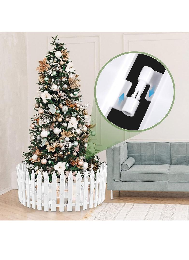 16" Tall Christmas Tree Fence, 12 Pcs White Plastic Decoratio Gate for Xmas Tree Proofing Pet Cat And Toddler Baby, Ideal for Home Indoor, Wedding, Garden, Thick Round Reja para Arbol de Navidad