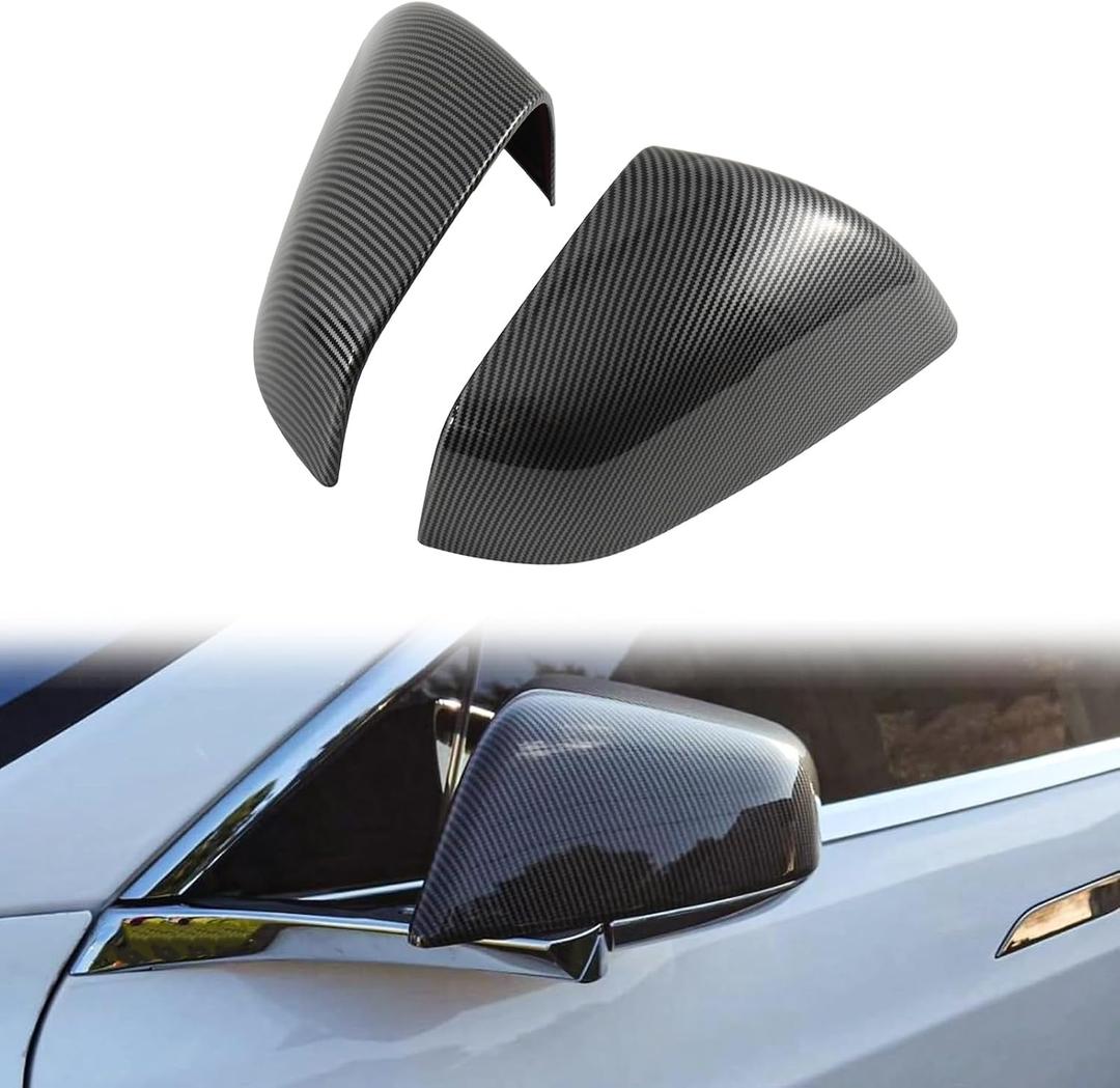 Side Mirror Cover Compatible with Tesla Model X 2017-2020, Mirror Cover Cap Trim (Carbon Fiber Style)