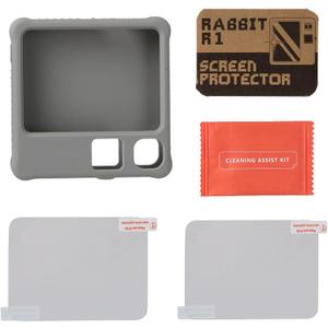 6 x 2 in 1 Protective Accessories for Rabbit R1 AI, Rabbit AI case, Soft Silicone Case & Screen Protector, Rabbit R1 Accessories,Rabbit R1 case (Grey)