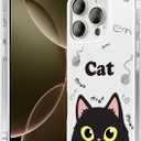 Compatible with iPhone 16 Pro Max 6.9 Case Cute-Black Cat Shockproof Funny Clear Phone Cover for Girls Cat Lovers