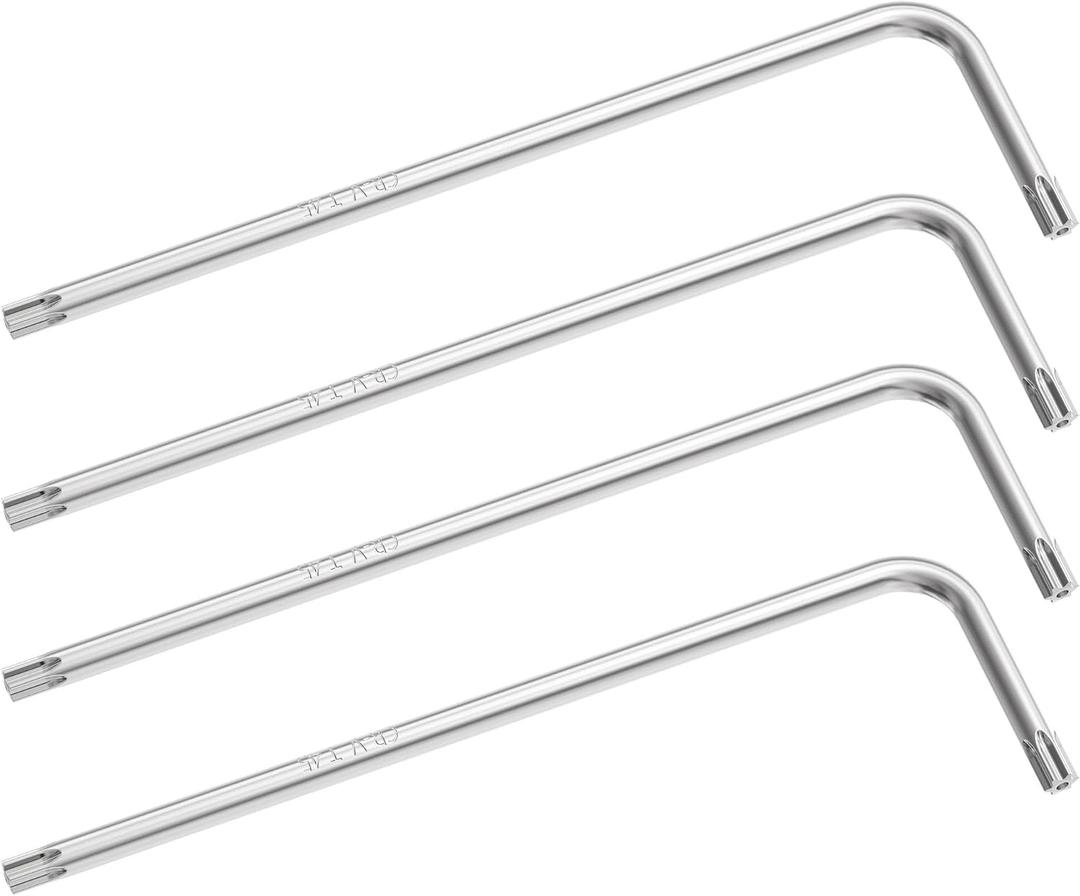 4PCS T45 Long Tamper Proof Torx Key Bit Wrench, Anti Tamper Star Screwdriver Security Bit Torque Repair Tool L-Shape Nickel Plated CRV Steel, Extra Long Arm