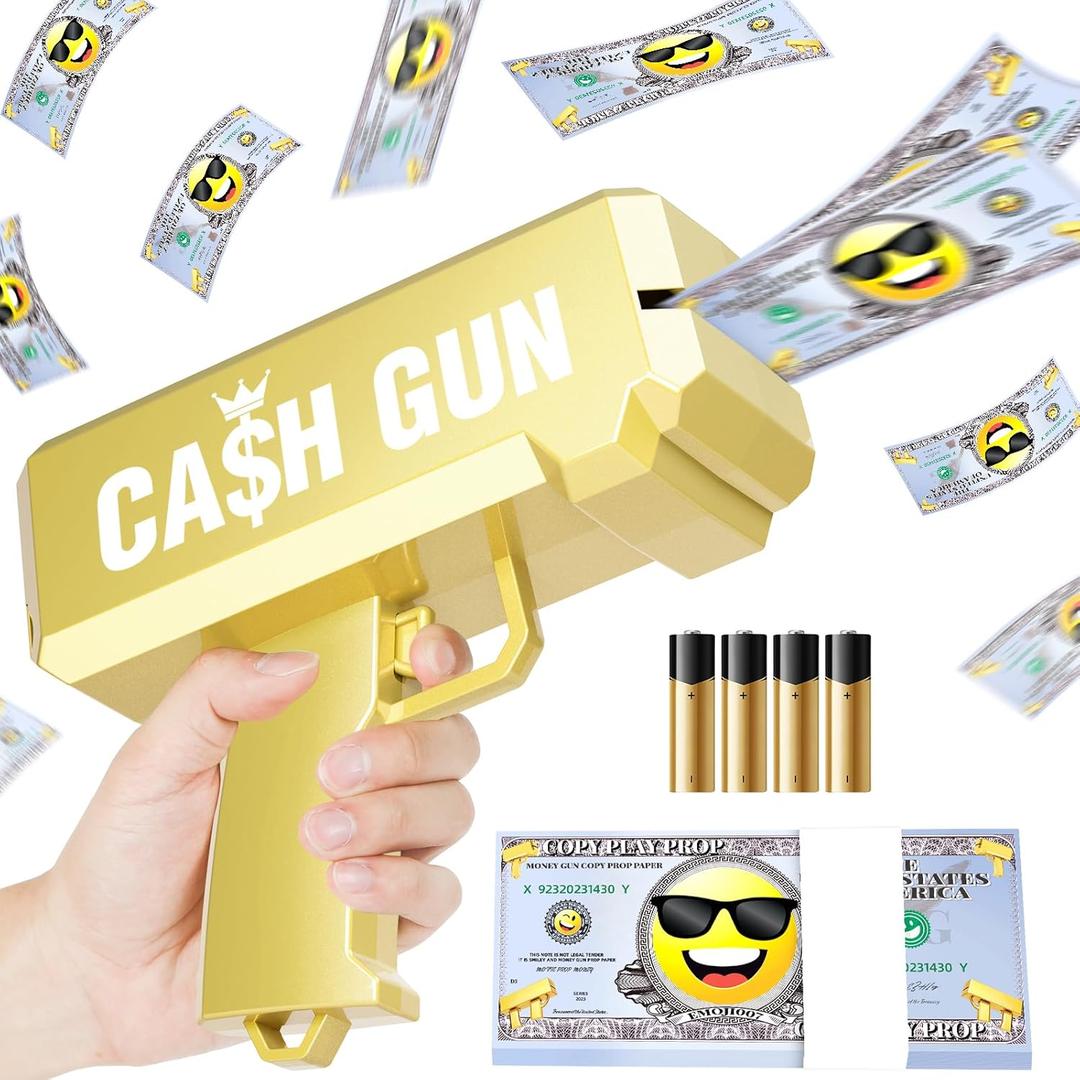Money Gun Make It Rain Toy Gun Spary Prop Paper Fake Gun, Handheld Money Shooter Gun Cash Cannon Money Thrower Gun for Movies Party Supplies (Gold)