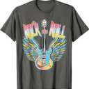 Vintage Retro 80s Rock & Roll Music Electric Guitar Wings T-Shirt (Small, Gray)