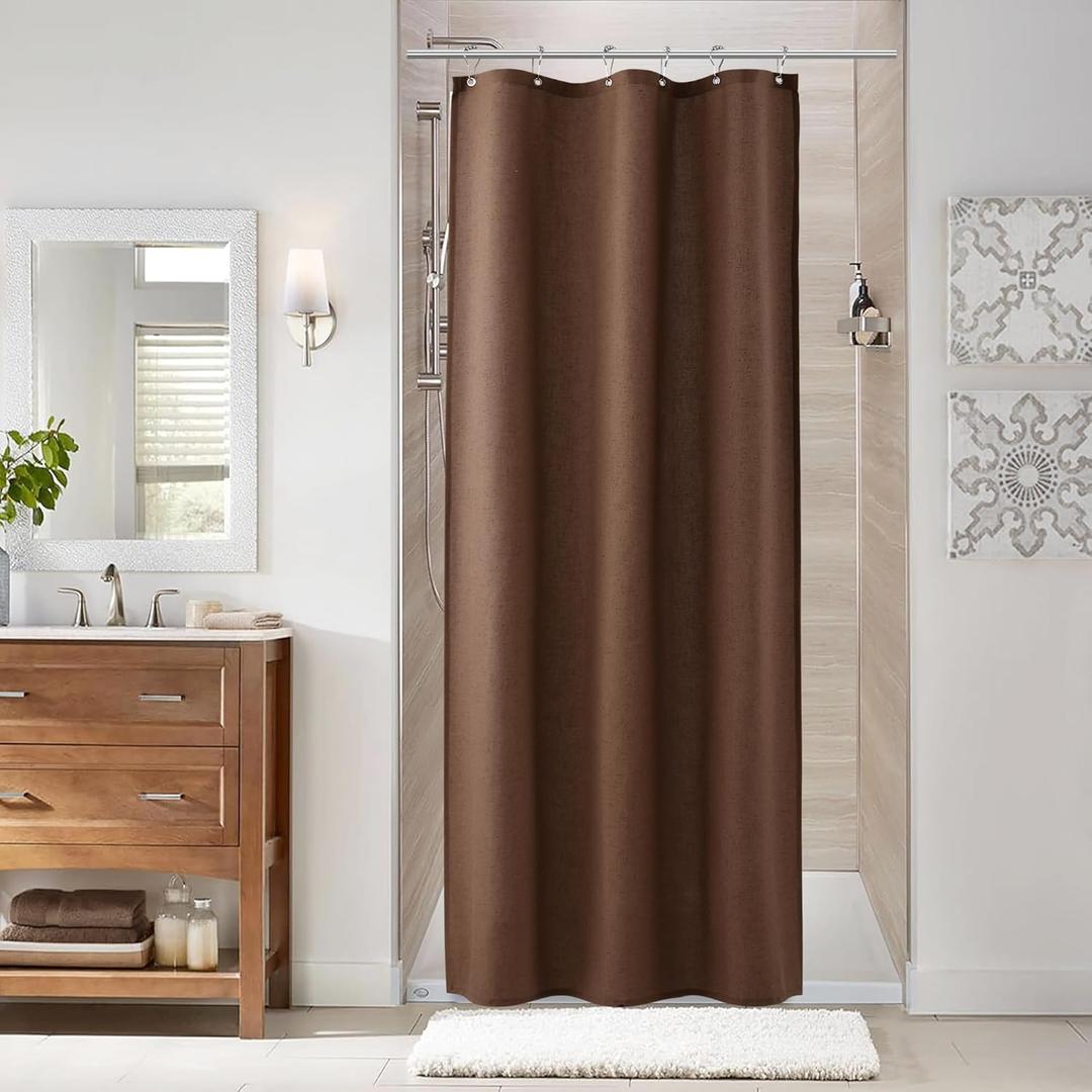 Naturoom Caramel Brown 36 Inch Shower Curtain - Stall Narrow Half Linen Ultra Thick Fabric Shower Curtain Set with Hooks, Boho Farmhouse Rustic RV Camper Bath Curtains for Bathroom, 36x72
