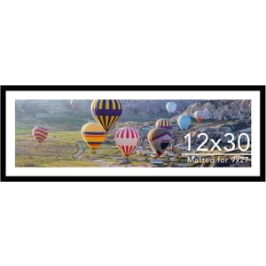 JCJMY 12x30 Picture Frame with 9x27 Mat, Display Photo 9x27 with Mat or 12 x 30 Without Mat, Wall Hanging Large 12 by 30 Poster Frame with Plexiglass, Black