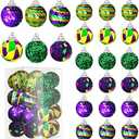 Lenwen 24 Pcs Mardi Gras Ball Ornaments for Tree Mardi Gras Tree Decorations Mardi Gras Fabric Wrapped Ball Sequin Ball for Carnival Party Decor