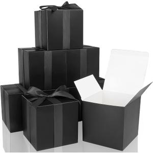 COTOPHER Small Gift Boxes 25 Pack 6x6x6 inches Black Gift Boxes with Lids for Gifts, Crafting, Wedding Party Favor, Cupcake Boxes, Candy, Bridesmaids Proposal Box with Ribbons and Stickers