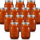 Tessco for you 12 Pcs Amber Bulk Mason Jars 16oz with Lids Glass Pint Canning Containers Regular Mouth for Food Storage, Wedding, DIY Crafts, Table Centerpieces