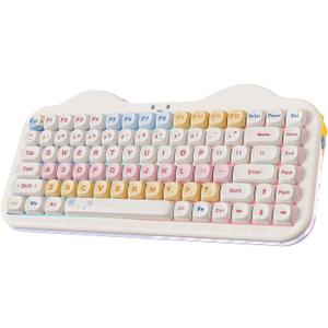 YUNZII C75 Wireless Mechanical Keyboard,75% Layout, HotSwappable NKRO,BT5.0/2.4G/USBC Mode,DyeSub PBT MOA Keycaps,RGB Gasket Mount,Cute Cake Design for Mac/Win/Gaming (Beige, Milk V2 Switch)