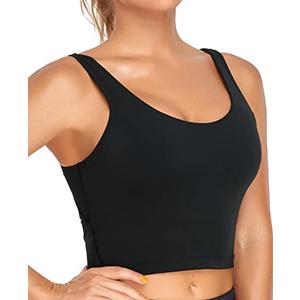 Oalka Sports Bra Womens Longline Padded Crop Tank Yoga Bras Workout Fitness Top Black M