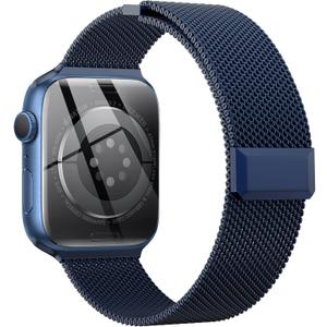 EPULY Compatible with Apple Watch Band 38mm 40mm 41mm 42mm Series 10 11, Stainless Steel Mesh Loop Magnetic Clasp Bands for iWatch Series 9 8 7 6 5 4 SE3 2 Women Men - 42/41/40/38mm Blue