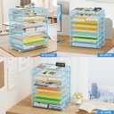 2 Pack 8 Tier Paper Organizer with Handle, Metal Mesh Desk File Organizer, Large Capacity Desk Organizers Paper Letter Tray Desktop Document Sorter for Office, Home or School - Blue