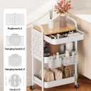 ALVOROG Rolling Cart with Drawer and Wood Table Top, 3 Tier Metal Rolling Utility Cart on Wheels with DIY Pegboards, Hanging Baskets, Hooks for Kitchen, Bedroom, Office, Craft Supplies