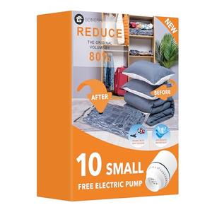 Vacuum Seal Bags for Clothing Travel & Home Storage, Travel Vacuum Bags with Pump,Space Saver for Blankets, Comforters, Pillows, Clothes,10 Small-EPUMP