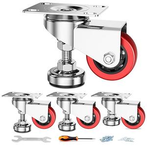 3" Leveling Plate Caster Wheels with Adjustable Anti-Vibration Leveling Foot Pad Heavy Duty Swivel casters for Workbench, Machine Equipment, Furniture Red Set of 4 Total Capacity 1800 Lbs