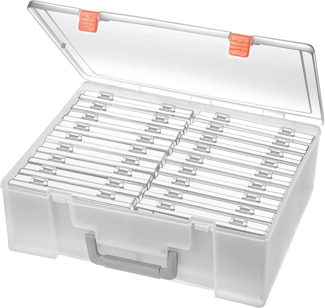 Photo Storage Box 4x6, 18 Inner Extra Large Organizer Acid-Free Photo Keeper Storage Case, Plastic Craft Storage Box for Stickers Stamps Seeds (Clear, 18 Boxes)