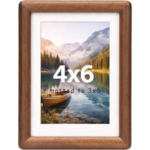 4x6 Picture Frame with Mat for 3x5, Wooden Picture Frames Small Polaroid Picture Frame with Plexiglass, Teak Solid Natural Wood Tiny Photo Frame, For TableTop and Wall Mounting Walnut