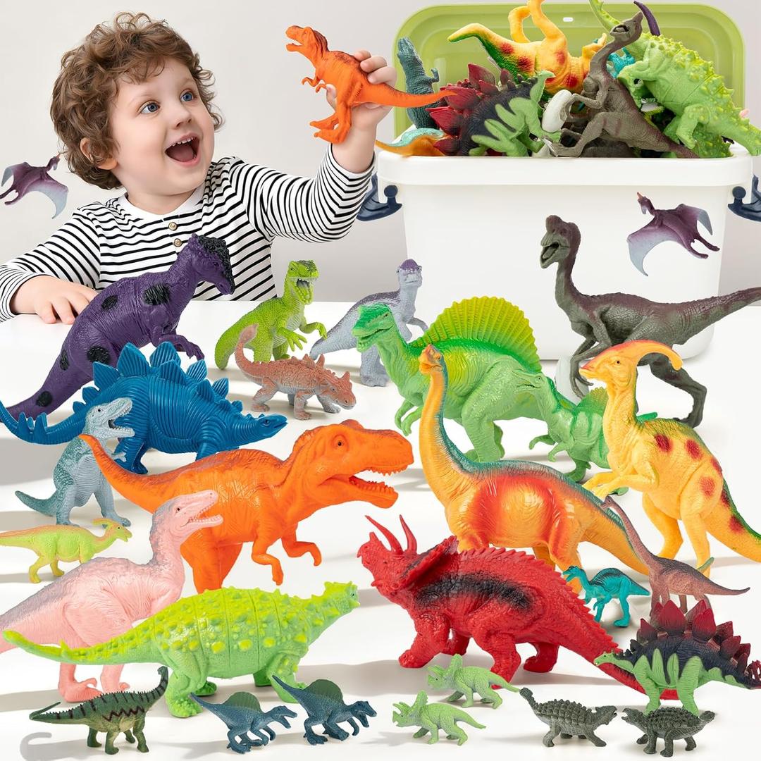 28 PCS Dinosaur Toys for Kids 3-5 with Storage Case,Realistic Dinosaurs Toy Set,Dinosaur Figures for Kid,Birthday Gift for Boys and Girls,Dinosaur Party Favors