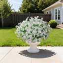 Ivydale 24 Bundles Artificial Flowers for Outdoors Summer Outside Decoration, Faux Silk Petunias White Fake Flowers Bulk Realistic UV Resistant Plants for Outdoor Planters Porch Patio Garden Yard Home