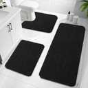 OLANLY Bathroom Rugs Sets 3 Piece, Soft Absorbent Chenille Bath Mats and U-Shaped Contour Toilet Rug, Quick Dry, Home Decor Accessories, Bath Mat Set for Bathroom (47"x20"+24"x16"+24"x20", Black)