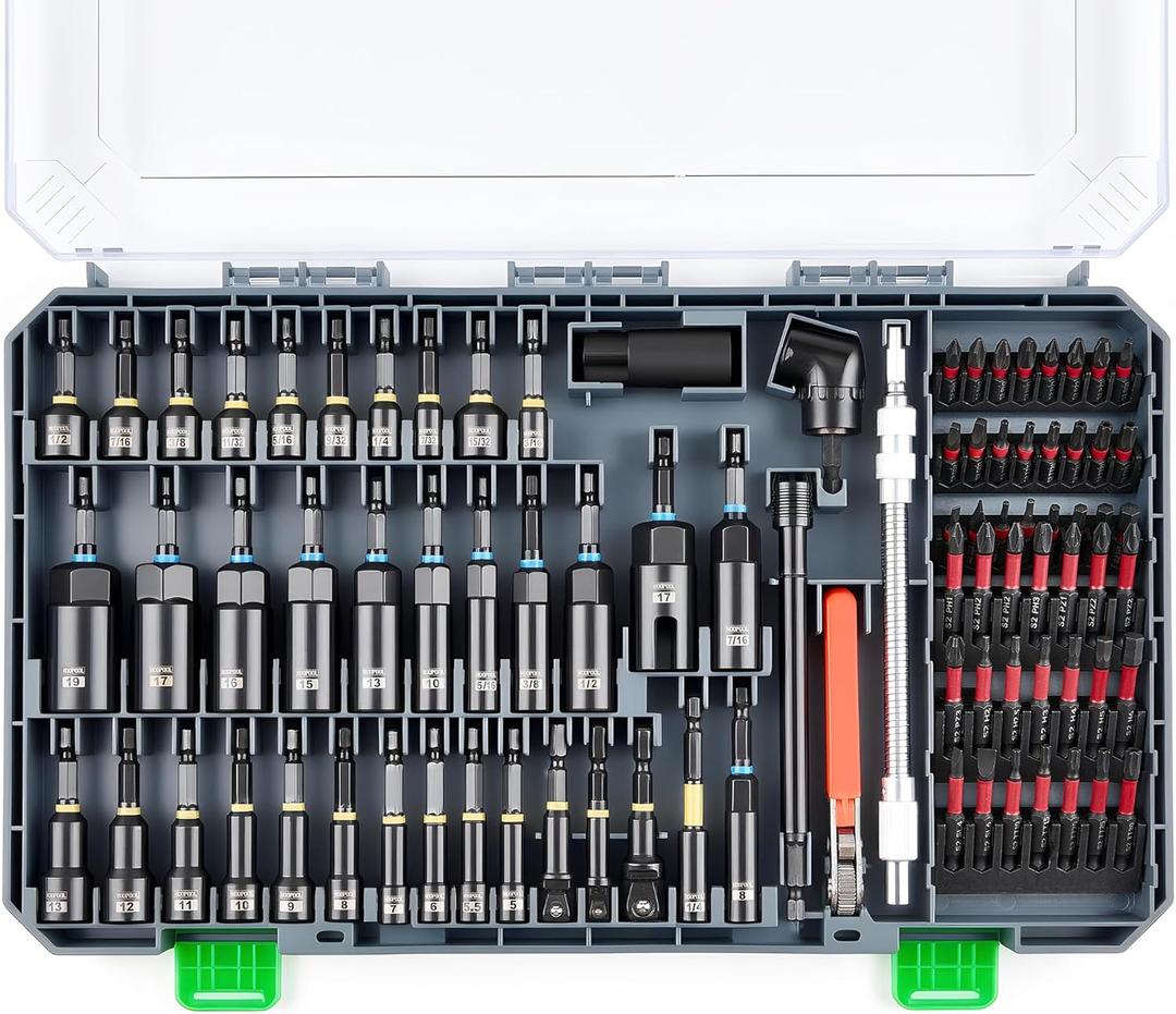 Magnetic Impact Nut Driver Set, Metric & SAE Driver Bit Set with Socket Adapters, Bit Holder, Wing Nut Driver, Universal Sockets, Quick Release Extension, Power Bits (86pcs Assorted)