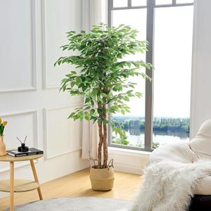 VECELO Artificial Ficus Tree with Sturdy Nursery Pot, 5FT Faux Silk Plant for Indoor Outdoor Home Garden Decor, 1 Pack