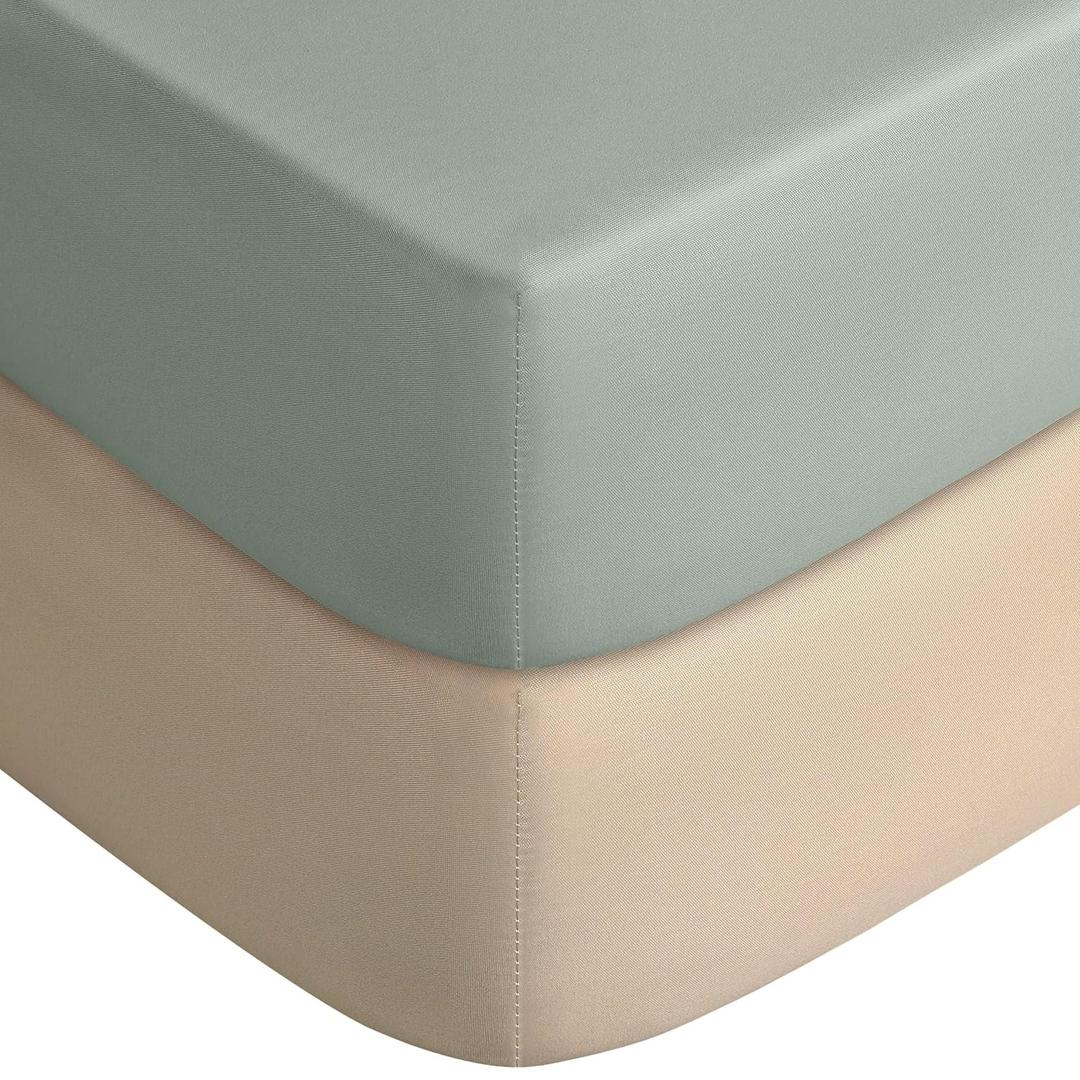 Yoofoss Baby Crib Sheets for Boys Girls, Fitted Crib Sheet 2 Pack for Standard Crib and Toddler Mattress, Super Soft Microfiber Baby Sheet 28x52x8in (Apricot-Green)