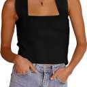Zwurew Women's Knit Square Neck Tank Tops 2026 Summer Casual Sleeveless Sweater Fitted Shirts Tanks, Black Small