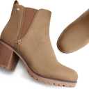 JABASIC Women Casual Ankle Booties Block Heel Slip On Chelsea Boots (Brown)