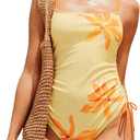 Milumia Women's Floral One Piece Swimsuit Drawstring Side Spaghetti Strap Bathing Suit (Yellow)